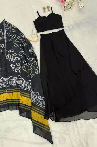 black georgette plain designer lehenga-choli