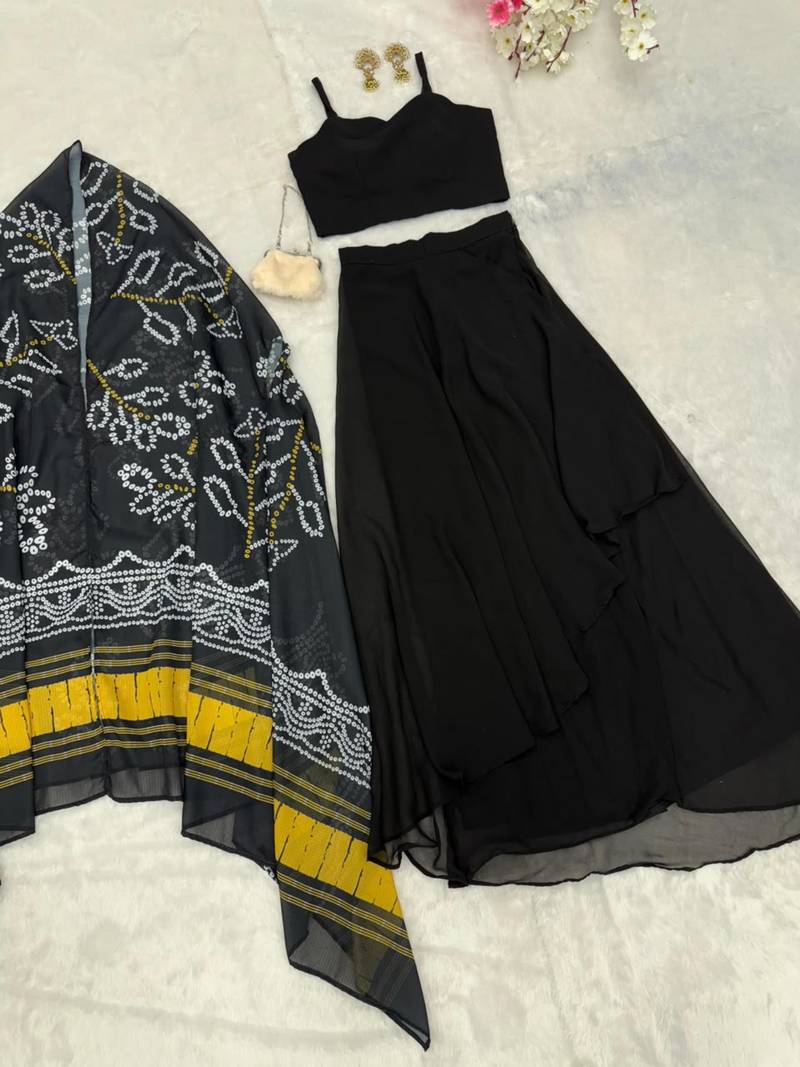 black georgette plain designer lehenga-choli
