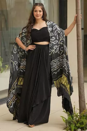 black georgette plain designer lehenga-choli