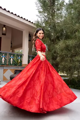 red georgette embroidered traditional lehenga-choli