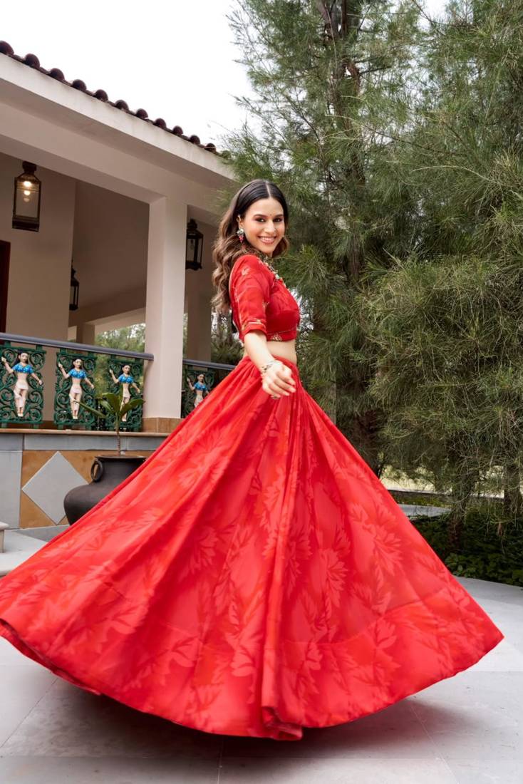 red georgette embroidered traditional lehenga-choli