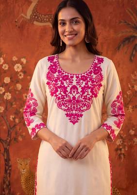 Off-white cotton embroidered churidar set 4