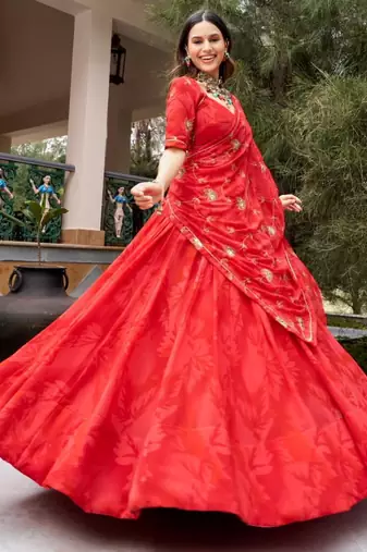 red georgette embroidered traditional lehenga-choli