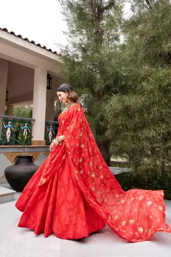 red georgette embroidered traditional lehenga-choli