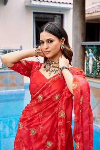 red georgette embroidered traditional lehenga-choli