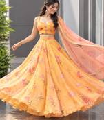 multicolor organza printed designer lehenga-choli