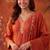 Orange silk blend embroidered churidar set