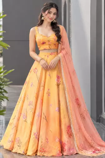 multicolor organza printed designer lehenga-choli