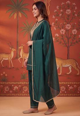 Green silk blend embroidered palazzo set 2