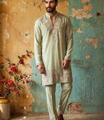 Light green gorgette kurta pant set with embroidery work