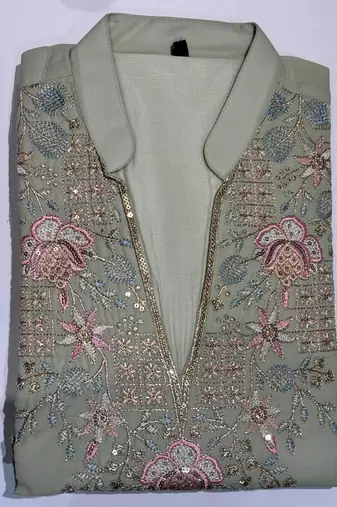 Light green gorgette kurta pant set with embroidery work