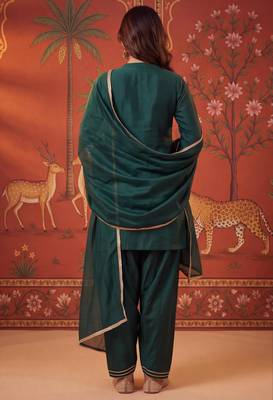 Green silk blend embroidered palazzo set 4