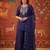 Navy-blue silk blend embroidered palazzo set