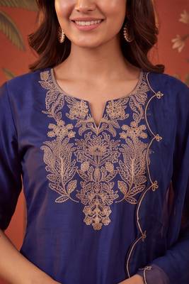 Navy-blue silk blend embroidered palazzo set 3