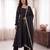 Black silk blend embroidered flared gown set