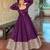 Purple silk blend embroidered flared gown set
