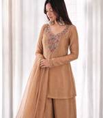 Brown silk blend embroidered palazzo set