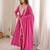 Pink rayon embroidered flared gown set