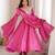 Pink rayon embroidered flared gown set