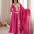 Pink rayon embroidered flared gown set