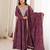 Wine rayon embroidered flared gown set
