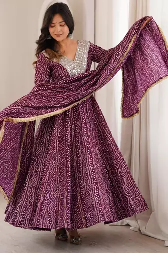 Wine rayon embroidered flared gown set