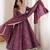 Wine rayon embroidered flared gown set
