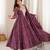 Wine rayon embroidered flared gown set