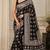 Black color  real mirror elephant prints premium satin saree with un-stitched blouse