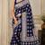 Blue real mirror elephant prints premium satin saree with un-stitched blouse