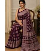 Wine color  real mirror elephant prints premium satin saree with un-stitched blouse