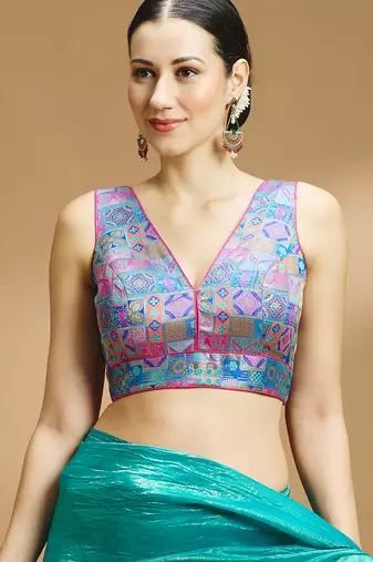 Multi coloured v neck saree blouse