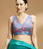 Multi coloured v neck saree blouse
