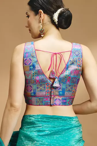 Multi coloured v neck saree blouse