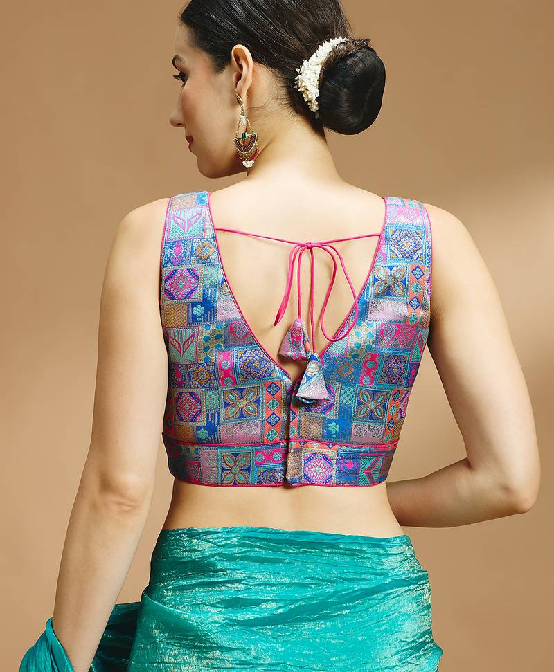 Multi coloured v neck saree blouse