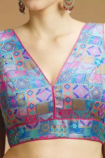 Multi coloured v neck saree blouse