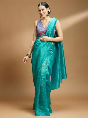 Multi coloured v neck saree blouse 4