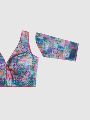 Multi coloured v neck saree blouse 5
