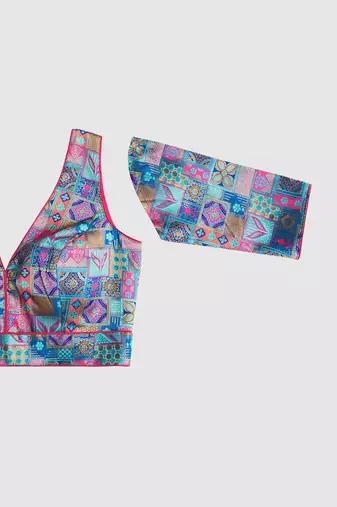 Multi coloured v neck saree blouse
