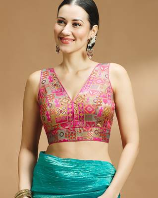 Multi coloured v neck saree blouse 1