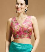 Multi coloured v neck saree blouse