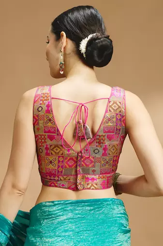 Multi coloured v neck saree blouse
