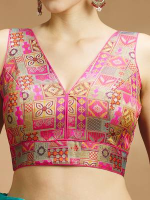 Multi coloured v neck saree blouse 3