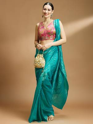 Multi coloured v neck saree blouse 4