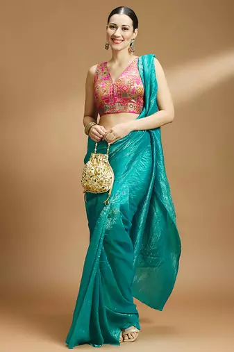 Multi coloured v neck saree blouse
