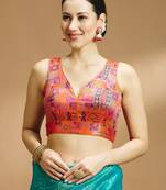 Multi coloured v neck saree blouse