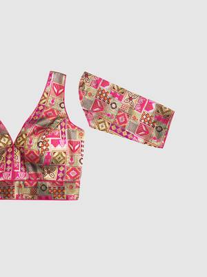 Multi coloured v neck saree blouse 5