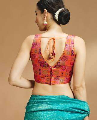 Multi coloured v neck saree blouse 2