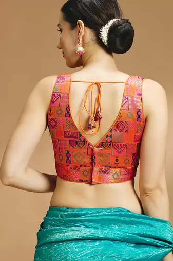 Multi coloured v neck saree blouse
