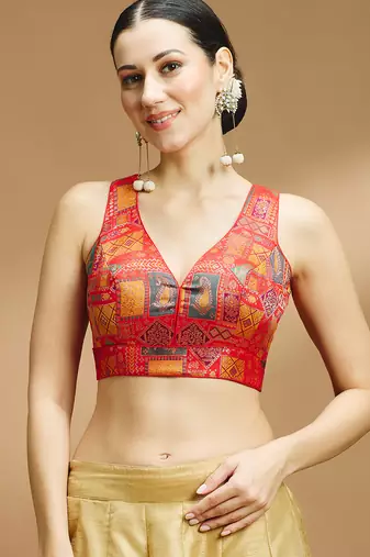Multi coloured v neck saree blouse